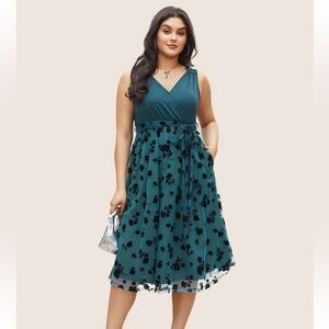 BloomChic Plus Size XL Floral Mesh Patchwork Surplice Neck Tank Dress us14-16